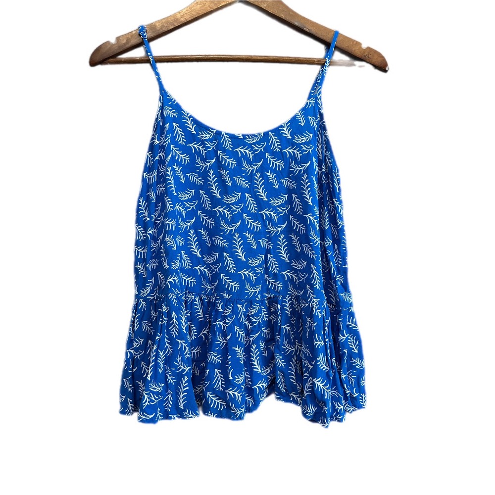 Old Navy Blue White Leaf Print Peplum Cami Tank Top Women's Small